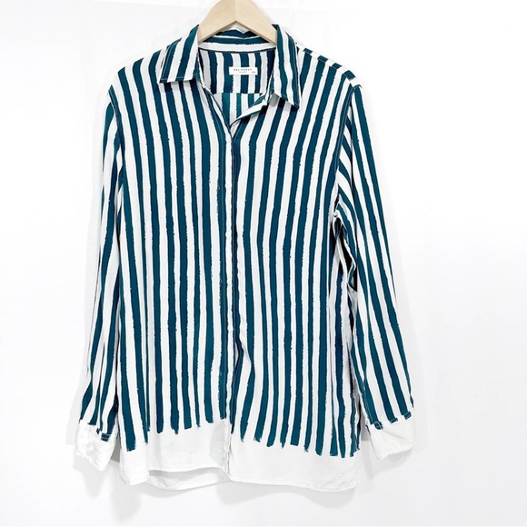Equipment Tops - Equipment Green Striped Silk Button Front Shirt M
